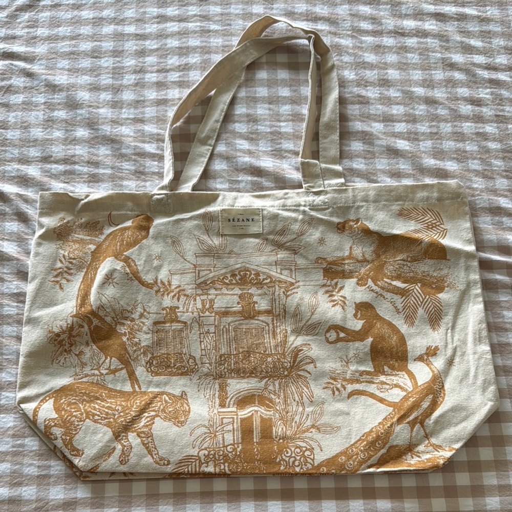 Sezane Beige and Brown Animal Print Tote